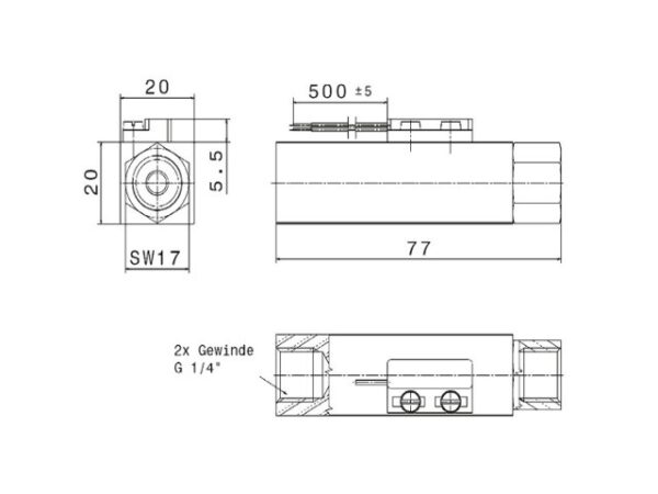 Mini Flowschakelaar voor 0.1 t/m 2.5 l/min - RVS of Messing - R1/4" of slangtule Ø8 mm - DW-K - Afbeelding 3