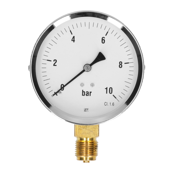 Buisveermanometer - Staal/Messing - Ø100 mm - Onderaansluiting G1/2